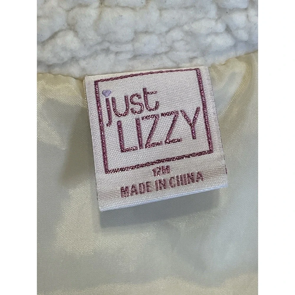 Just Lizzy Cream Floral Puffer Vest Zip Up Sherpa Girls Infant Size 12‎ Months